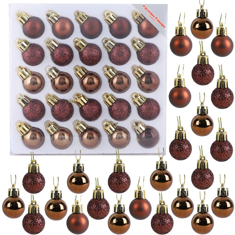Christmas ConceptsÂ® Pack of 25-25mm Mini Christmas Tree Baubles - Shiny, Matte & Glitter Decorated Ornaments (Mocha) - Image 1